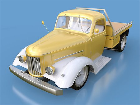 simsearch:400-08574227,k - Old restored pickup. Pick-up in the style of hot rod. 3d illustration. Golden-white car on a blue background Photographie de stock - Aubaine LD & Abonnement, Code: 400-08646182