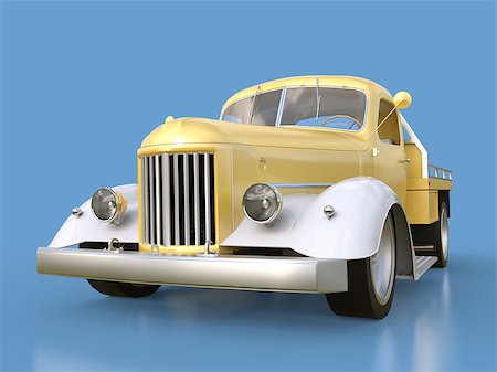 simsearch:400-08574227,k - Old restored pickup. Pick-up in the style of hot rod. 3d illustration. Golden-white car on a blue background Photographie de stock - Aubaine LD & Abonnement, Code: 400-08646183