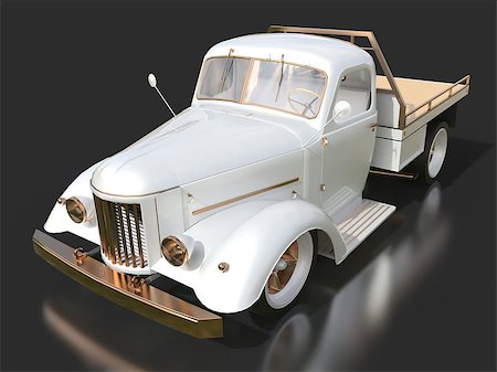 simsearch:400-08574227,k - Old restored pickup. Pick-up in the style of hot rod. 3d illustration. White car on a black background Photographie de stock - Aubaine LD & Abonnement, Code: 400-08646192