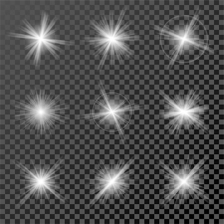 simsearch:400-08977022,k - Set of glowing lights, stars and sparkles isolated on black transparent background. Vector illustration Stock Photo - Budget Royalty-Free & Subscription, Code: 400-08646251