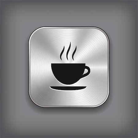 simsearch:400-04546601,k - Coffee icon - vector metal app button Foto de stock - Royalty-Free Super Valor e Assinatura, Número: 400-08646396