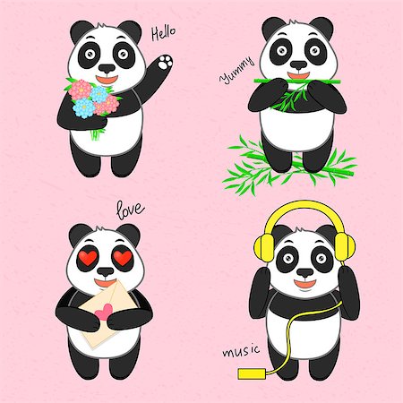 simsearch:400-04743700,k - Funny panda set vector illustration Stockbilder - Microstock & Abonnement, Bildnummer: 400-08646519