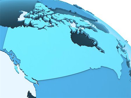 simsearch:400-08647808,k - Canada on translucent model of planet Earth with visible continents blue shaded countries. 3D rendering. Stock Photo - Budget Royalty-Free & Subscription, Code: 400-08646559