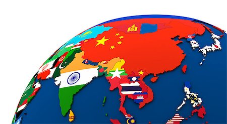 simsearch:400-08647826,k - Political map of Asia with each country represented by its national flag. 3D Illustration. Photographie de stock - Aubaine LD & Abonnement, Code: 400-08646586