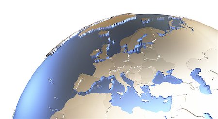 simsearch:400-08618129,k - Europe on metallic model of planet Earth with embossed continents and visible country borders. 3D rendering. Photographie de stock - Aubaine LD & Abonnement, Code: 400-08646581