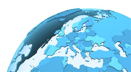 simsearch:400-08647831,k - Europe on translucent model of planet Earth with visible continents blue shaded countries. 3D rendering. Photographie de stock - Aubaine LD & Abonnement, Code: 400-08646583
