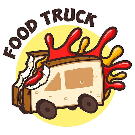 eating at food truck - Wheels on Meals of bread with jam. Funny illustration of fast food on wheels. font ObelixPro Stock Photo - Budget Royalty-Free & Subscription, Code: 400-08646622