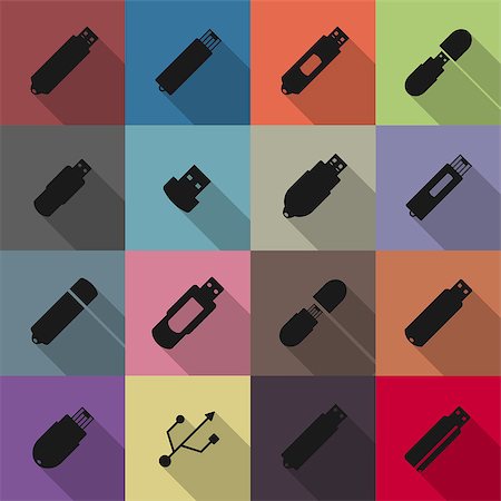 simsearch:400-04730368,k - Icons flash drive with a long diagonal shadow, vector illustration. Stock Photo - Budget Royalty-Free & Subscription, Code: 400-08646651
