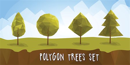 Geometric polygon trees with different crowns. low-poly and isometric vector trees Photographie de stock - Aubaine LD & Abonnement, Code: 400-08646878