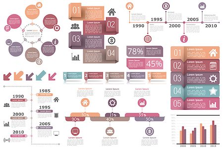 simsearch:400-08223890,k - Set of infographic elements - circle diagram, timelines, arrows, diagram with percents, bar graph, objects with numbers (steps or options) and text, vector eps10 illustration Fotografie stock - Microstock e Abbonamento, Codice: 400-08646962
