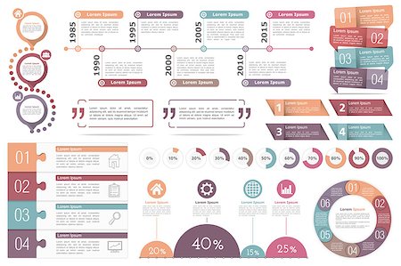 Set of infographic elements - circle diagram, timeline, progress indicators, diagram with percents, design templates with numbers (steps or options) and text, quote frames or text boxes, vector eps10 illustration Stock Photo - Budget Royalty-Free & Subscription, Code: 400-08647005