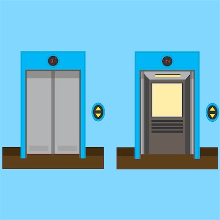 Metal Office Building Elevator on Blue Background. Closed and Open Doors. Stock Photo - Budget Royalty-Free & Subscription, Code: 400-08647025