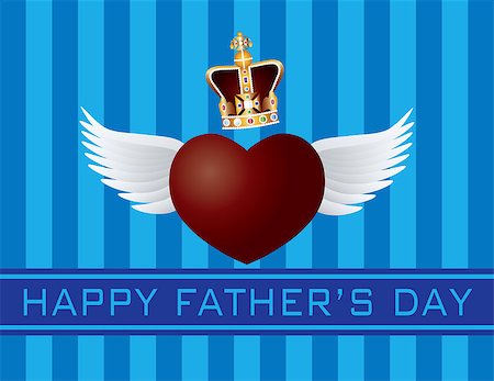 simsearch:400-08966203,k - Happy Father's Day Text Flying Heart with Wings and Crown on Blue Stripes Pattern Background Illustration Foto de stock - Super Valor sin royalties y Suscripción, Código: 400-08647051