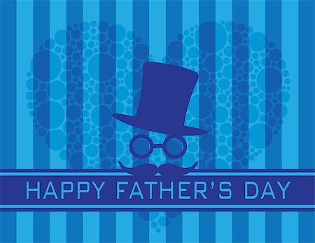 simsearch:400-06695587,k - Happy Father's Day Text Hat Glasses Mustache with Polka Dots Heart on Blue Stripes Pattern Background Illustration Stock Photo - Budget Royalty-Free & Subscription, Code: 400-08647052