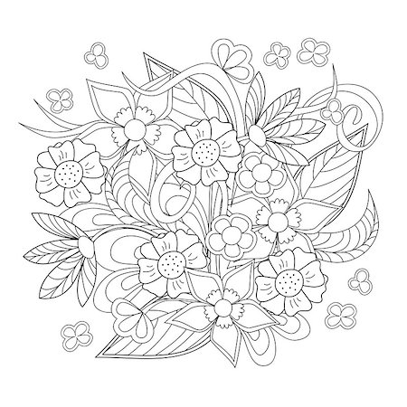 sliplee (artist) - Hand drawn  image with flowers for adult and children coloring book. Image for decoration clock face, dishes, crockery, plates, walls. EPS 10. Stock Photo - Budget Royalty-Free & Subscription, Code: 400-08647098