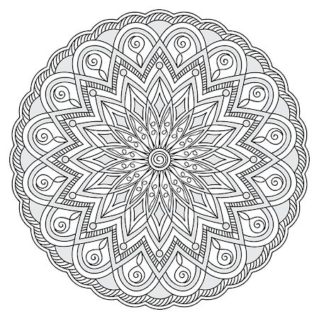 simsearch:400-08647106,k - Mandala with hand drawn elements. Image for adult and children coloring books, pages, tattoo. For decorate dishes, cups, porcelain, ceramics. Vector illustration - eps 10. Foto de stock - Super Valor sin royalties y Suscripción, Código: 400-08647090
