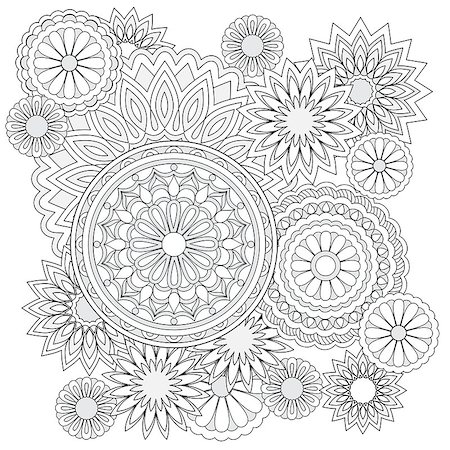 simsearch:400-08647106,k - Mandalas and flawers with hand drawn elements. Image for adult and children coloring books, pages. For decorate dishes, cups, porcelain, ceramics. Vector illustration - eps 10. Foto de stock - Super Valor sin royalties y Suscripción, Código: 400-08647093