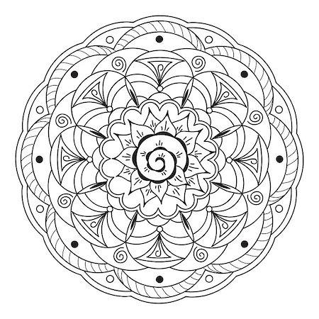 simsearch:400-08647106,k - Hand drawn decorated mandala isolated on white. Boho style. Image for adult and children coloring books, pages, tattoo, decorate dishes, cups, porcelain, ceramics, shirts, dresses, bags, tunics. EPS 10. Foto de stock - Super Valor sin royalties y Suscripción, Código: 400-08647105