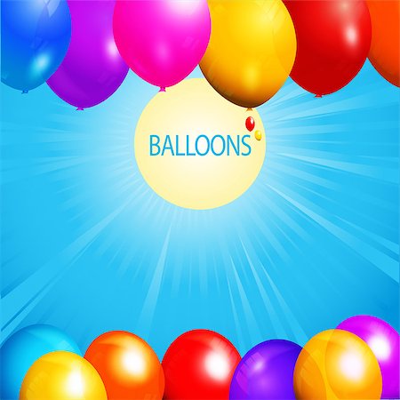 Colorful Balloons Over Blue Sky with Sun Sunrays and Text Background Photographie de stock - Aubaine LD & Abonnement, Code: 400-08647122