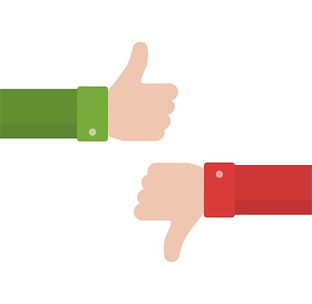 simsearch:400-07052938,k - Thumbs up and thumbs down in flat style. Positive and negative feedback. Good and bad gestures. Like and dislike concept. Vector illustration Fotografie stock - Microstock e Abbonamento, Codice: 400-08647138