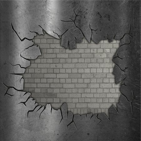 simsearch:400-05901999,k - 3d render of a cracked metal texture over an exposed brick wall Stock Photo - Budget Royalty-Free & Subscription, Code: 400-08647182