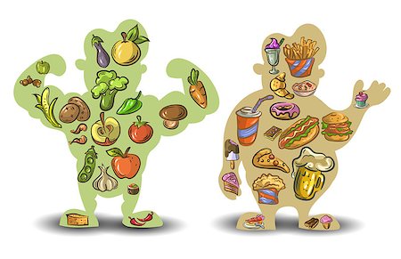 Human thin and fat. Nutrition, diet, food on white background . Vector illustration EPS10. Stock Photo - Budget Royalty-Free & Subscription, Code: 400-08647336