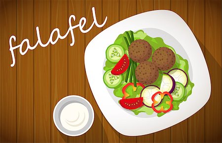 Plate of falafel with tzatziki sauce on wooden table. View from above. Stock Photo - Budget Royalty-Free & Subscription, Code: 400-08647425