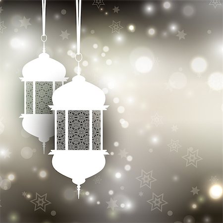simsearch:400-08647515,k - Decorative Ramadan background with lanterns on bokeh lights background Foto de stock - Super Valor sin royalties y Suscripción, Código: 400-08647691