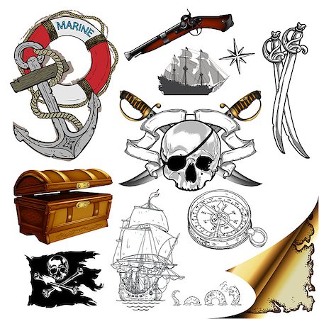 simsearch:400-06325631,k - set of drawings on the theme of the sea and pirates Stock Photo - Budget Royalty-Free & Subscription, Code: 400-08647706