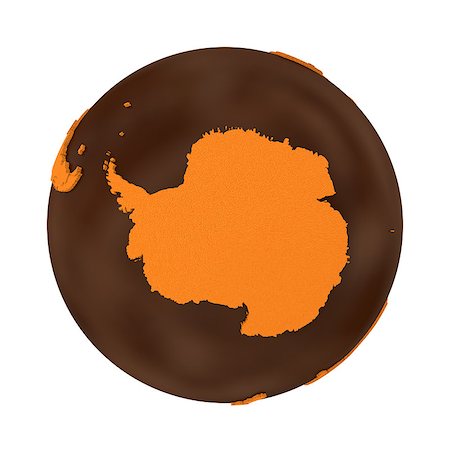 simsearch:400-08647826,k - Antarctica on chocolate model of planet Earth. Sweet crusty continents with embossed countries and oceans made of dark chocolate. 3D illustration isolated on white background. Stockbilder - Microstock & Abonnement, Bildnummer: 400-08647830