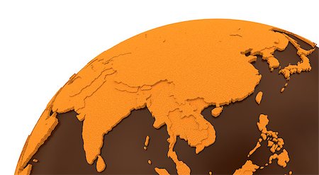 simsearch:400-08647806,k - Southeast Asia on chocolate model of planet Earth. Sweet crusty continents with embossed countries and oceans made of dark chocolate. 3D rendering. Photographie de stock - Aubaine LD & Abonnement, Code: 400-08647831