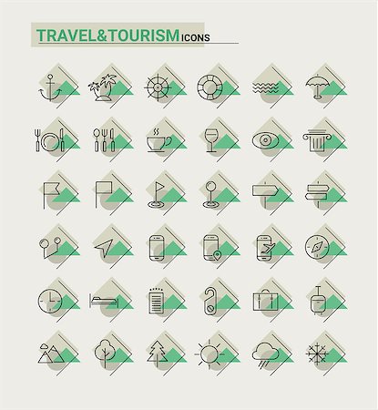 simsearch:400-08649573,k - Vector set of trendy inline thin icons of travel and tourism metaphors, set 2 Photographie de stock - Aubaine LD & Abonnement, Code: 400-08647865