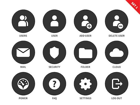 simsearch:400-08981162,k - Internet accounts and users setting vector icons set. Items for social networks and web sites, users, mail, security, folder, cloud, faq and setting. Programming concept. Isolated on white background Photographie de stock - Aubaine LD & Abonnement, Code: 400-08647944