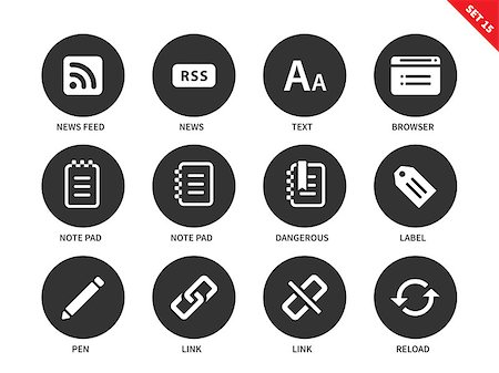 simsearch:400-08530598,k - Universal website vector icons set. Blogger and social media marketing items, news feed, text, browser, note pad, label, pen, and links. Isolated on white background Stock Photo - Budget Royalty-Free & Subscription, Code: 400-08647947