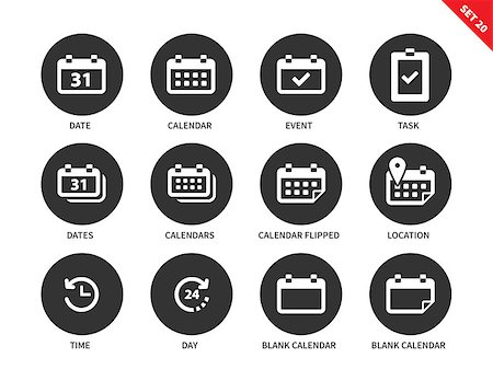 simsearch:400-07108048,k - Calendar and schedule vector icons set. Planning concept. Items for reminding and meeting, calendars, event, task, date, locatin, location and time. Isolated on white background Foto de stock - Super Valor sin royalties y Suscripción, Código: 400-08647952