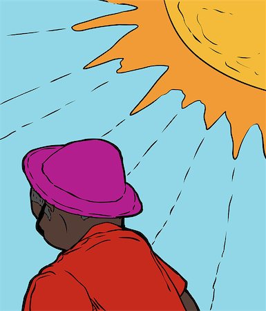 simsearch:400-08013506,k - Single adult African man in purple hat and red shirt under bright sun Foto de stock - Super Valor sin royalties y Suscripción, Código: 400-08648166