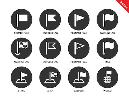 Flags vector icons set. Icons for banners, presentations, web pages, square flag, burgee and pennant flags, waving flag, platform, world. Isolated on white background Stock Photo - Budget Royalty-Free & Subscription, Code: 400-08648161