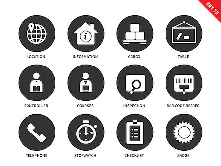 simsearch:400-07666842,k - Logistics vector icons set. Delivery and transportation concept. Icons for commercial companies, cargo, location, controller, courses, inspection, telephone, checklist. Isolated on white background Foto de stock - Super Valor sin royalties y Suscripción, Código: 400-08648267