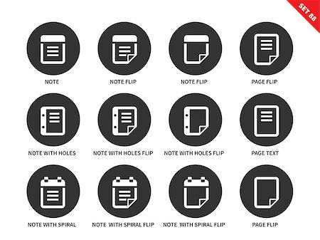 document list icons - Notepad and sticky notes vector icons set. Notification and reminding concept. Office tools and items, notes, note flip, note with holes, page, text, note with spiral. Isolated on white background Stock Photo - Budget Royalty-Free & Subscription, Code: 400-08648274