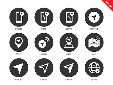 simsearch:400-07425839,k - Navigator vector icons set. Direction and route concept. Equipment for navigation, phone, signal, pointer, map, gps, arrows and globe. Isolated on white background Foto de stock - Royalty-Free Super Valor e Assinatura, Número: 400-08648305