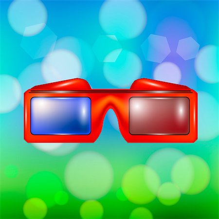 simsearch:400-06171207,k - Red Glasses for Watching Movies Isolated on Summer Colorful Blurred Backround Fotografie stock - Microstock e Abbonamento, Codice: 400-08648325