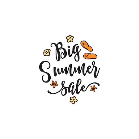 Vector summer element with text,flip flops and flowers on white background. Big Summer sale Stock Photo - Budget Royalty-Free & Subscription, Code: 400-08648415