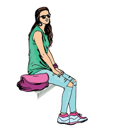 simsearch:400-06795988,k - Beautiful young  women in a casual clothes on city background Vector hand drawn  illustration. isolated Foto de stock - Super Valor sin royalties y Suscripción, Código: 400-08648438