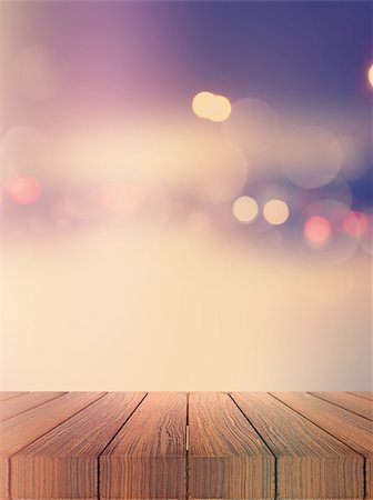 simsearch:400-09068018,k - 3D render of a wooden deck looking out to a defocussed background with bokeh lights Stock Photo - Budget Royalty-Free & Subscription, Code: 400-08648477
