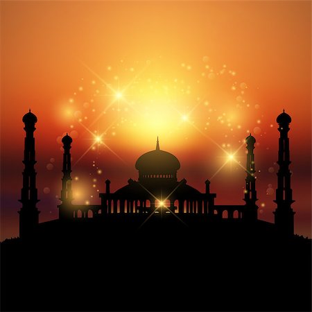 simsearch:400-08647515,k - Silhouette of a mosque at sunset - ideal for Ramadan Foto de stock - Super Valor sin royalties y Suscripción, Código: 400-08648488