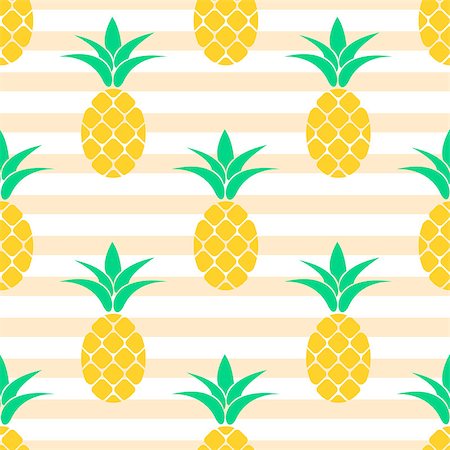 Summer pastel pineapple seamless design. Pattern for bed linen and apparel. Ananas yellow and cream stripes fun pattern. Foto de stock - Super Valor sin royalties y Suscripción, Código: 400-08648546