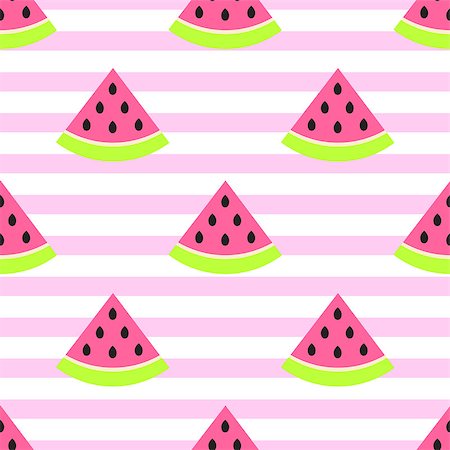 Watermelon slices seamless pink pattern on white. Juicy summer fruit stripes pattern. Fotografie stock - Microstock e Abbonamento, Codice: 400-08648547