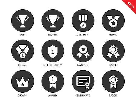 simsearch:400-07463041,k - Prices and awards vector icons set of cup, trophy, guerdon, medals, shield trophy, badges, crown, certificate and others insignia. Isolated on white background Foto de stock - Super Valor sin royalties y Suscripción, Código: 400-08648647