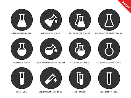 simsearch:400-07091851,k - Flask vector icons set. Chemical test tubes, science and investigations concept, full and empty erlenmeyer flasks, florence flasks, different test tubes. Isolated on white background Stock Photo - Budget Royalty-Free & Subscription, Code: 400-08648664