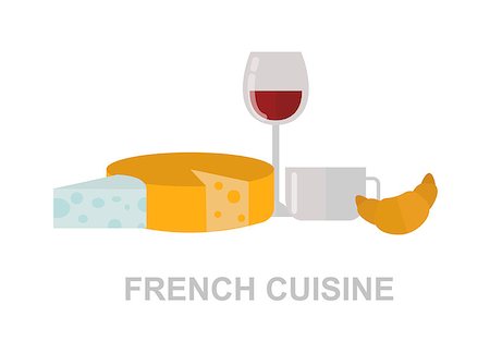 simsearch:400-08074810,k - Red wine, brie and camembert cheeses with french wine and croissant. French food red wine and sweet croissant, gourmet cheese french food. Vector french food healthy tasty wine red drink. Photographie de stock - Aubaine LD & Abonnement, Code: 400-08648997